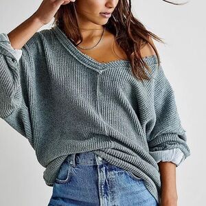 Free People Easy V Pullover Sweater Sweatshirt Beach Top Size Small
